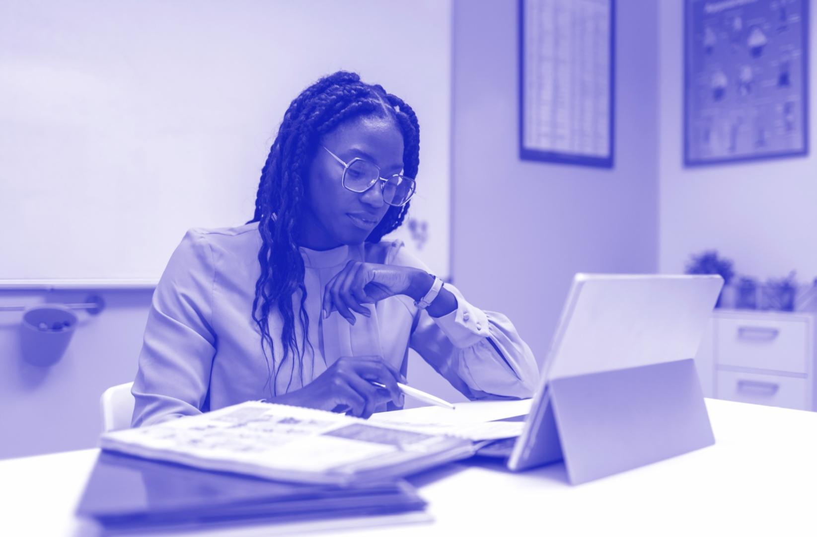 Students collaborating in interactive learning environment